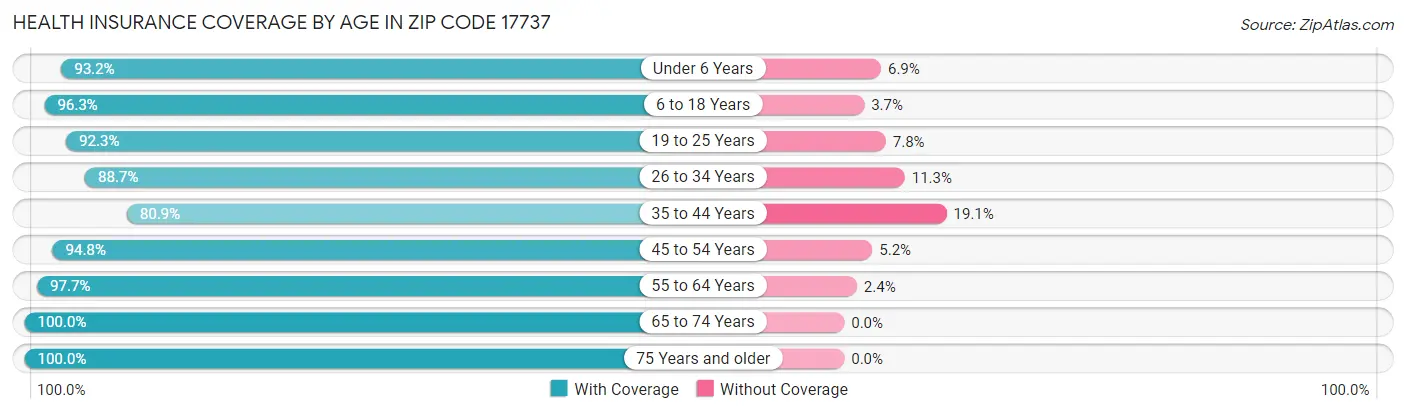 Health Insurance Coverage by Age in Zip Code 17737