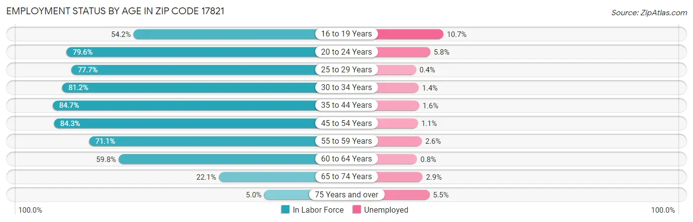 Employment Status by Age in Zip Code 17821