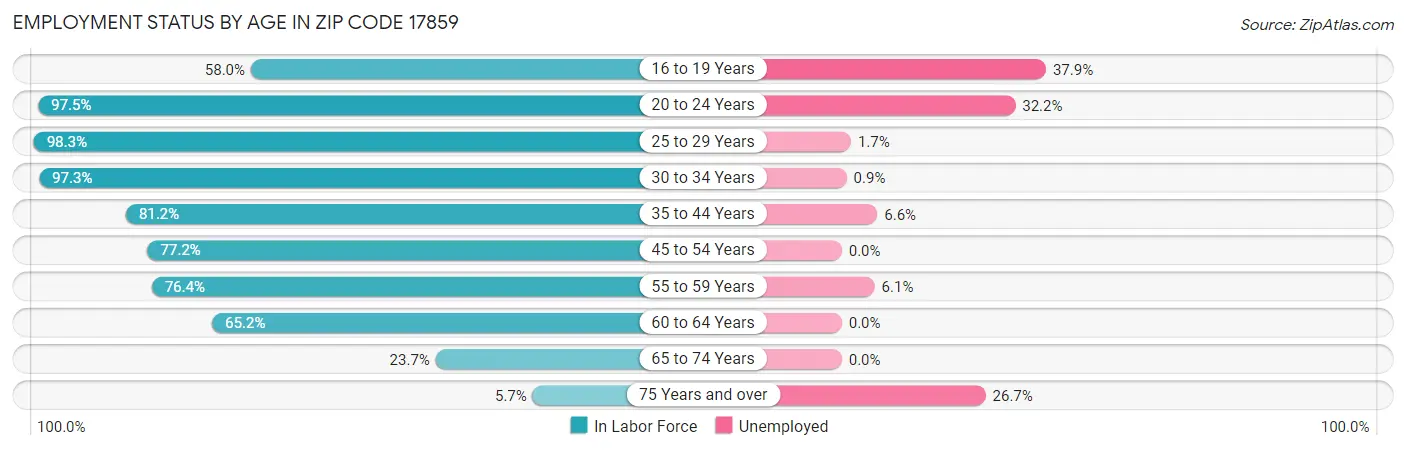 Employment Status by Age in Zip Code 17859