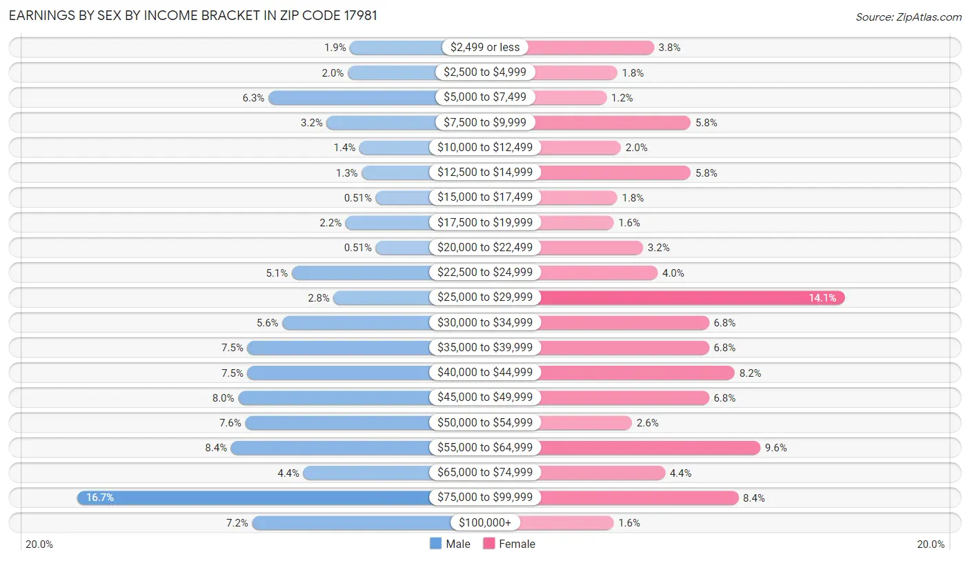 Earnings by Sex by Income Bracket in Zip Code 17981