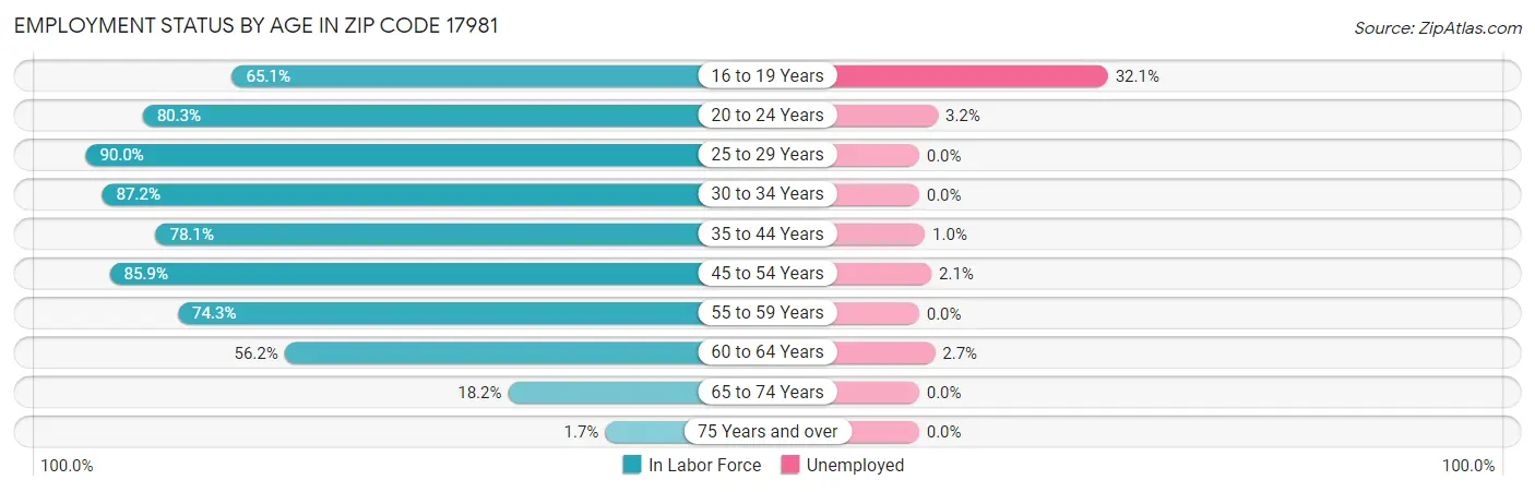 Employment Status by Age in Zip Code 17981