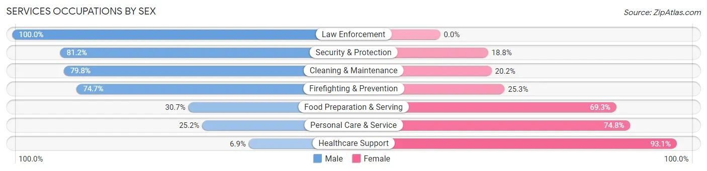 Services Occupations by Sex in Zip Code 18013