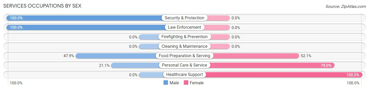 Services Occupations by Sex in Zip Code 18038