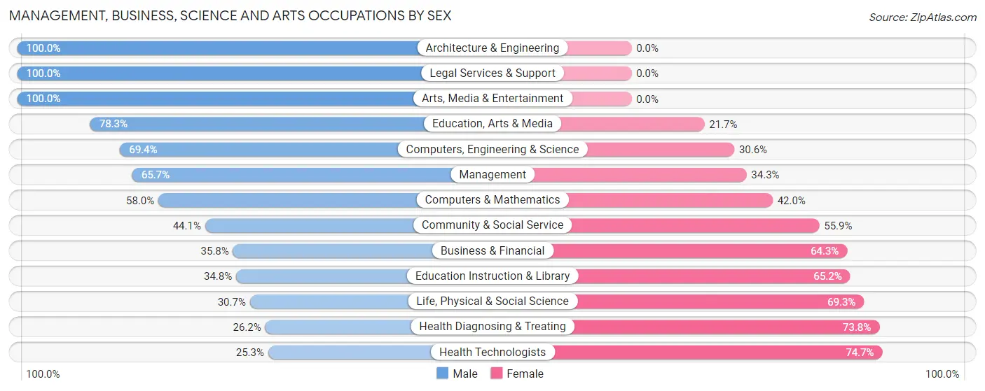 Management, Business, Science and Arts Occupations by Sex in Zip Code 18040