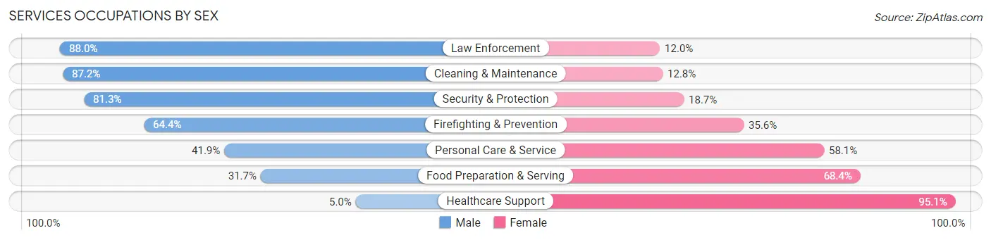 Services Occupations by Sex in Zip Code 18045