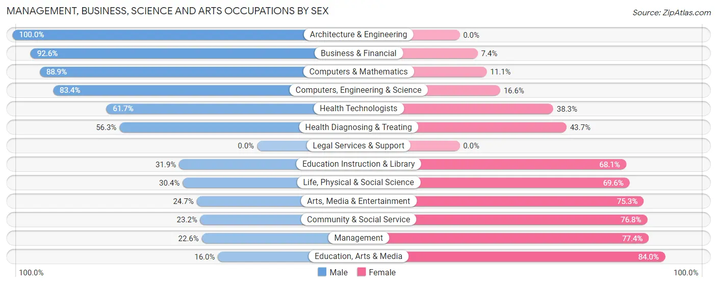 Management, Business, Science and Arts Occupations by Sex in Zip Code 18051