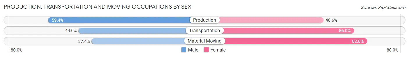 Production, Transportation and Moving Occupations by Sex in Zip Code 18073