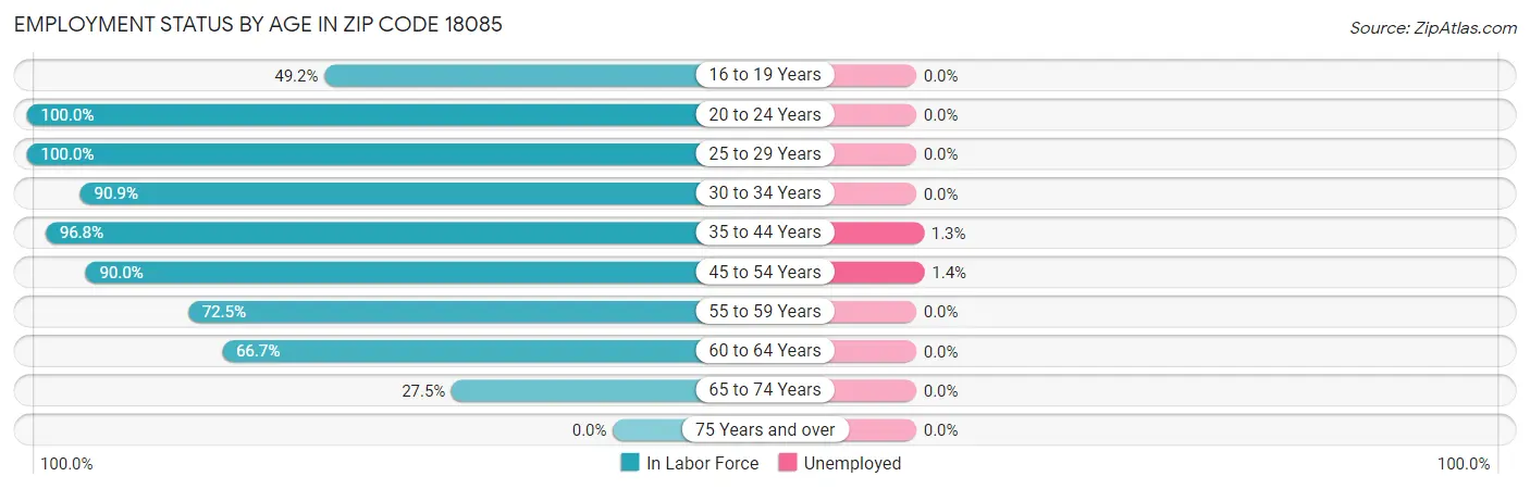 Employment Status by Age in Zip Code 18085