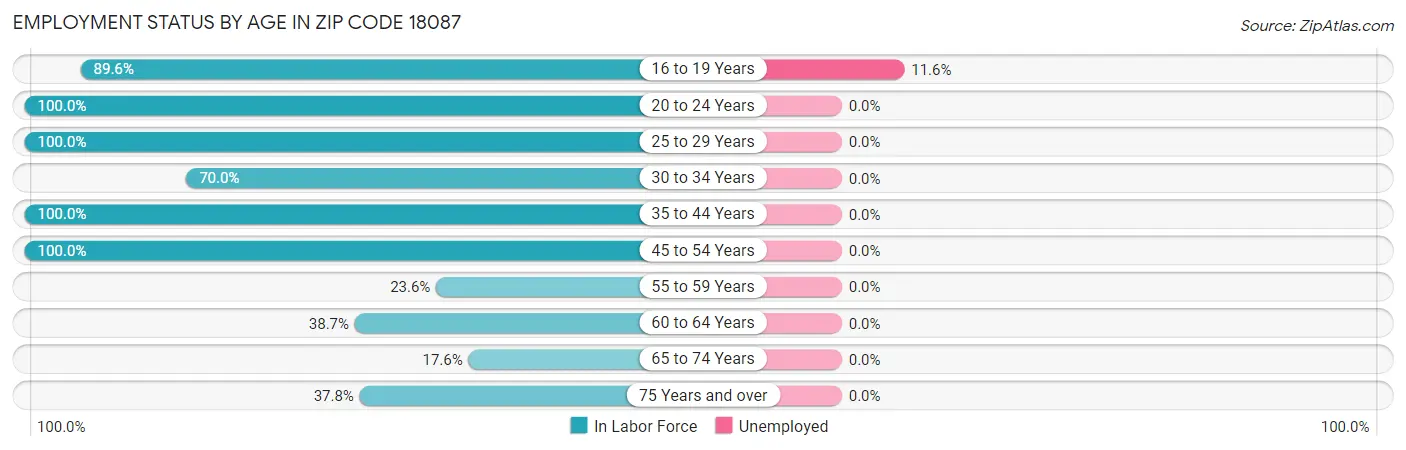 Employment Status by Age in Zip Code 18087
