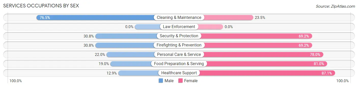 Services Occupations by Sex in Zip Code 18235