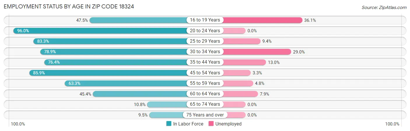 Employment Status by Age in Zip Code 18324