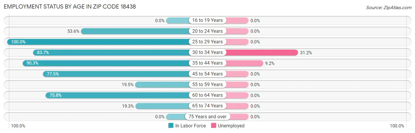 Employment Status by Age in Zip Code 18438