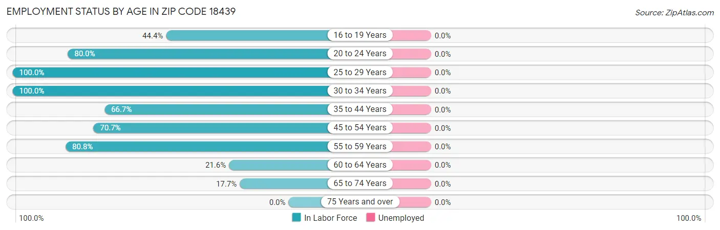 Employment Status by Age in Zip Code 18439