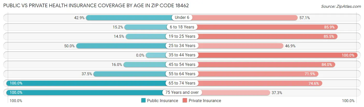 Public vs Private Health Insurance Coverage by Age in Zip Code 18462