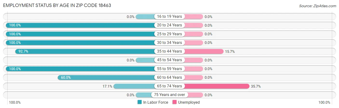 Employment Status by Age in Zip Code 18463