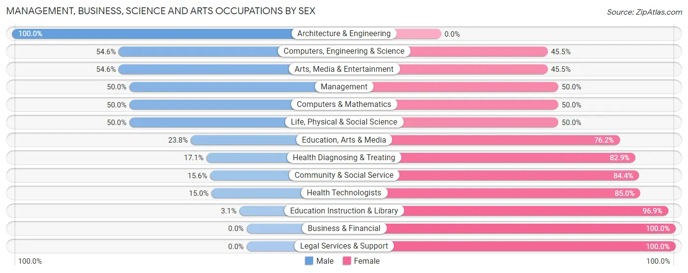Management, Business, Science and Arts Occupations by Sex in Zip Code 18465