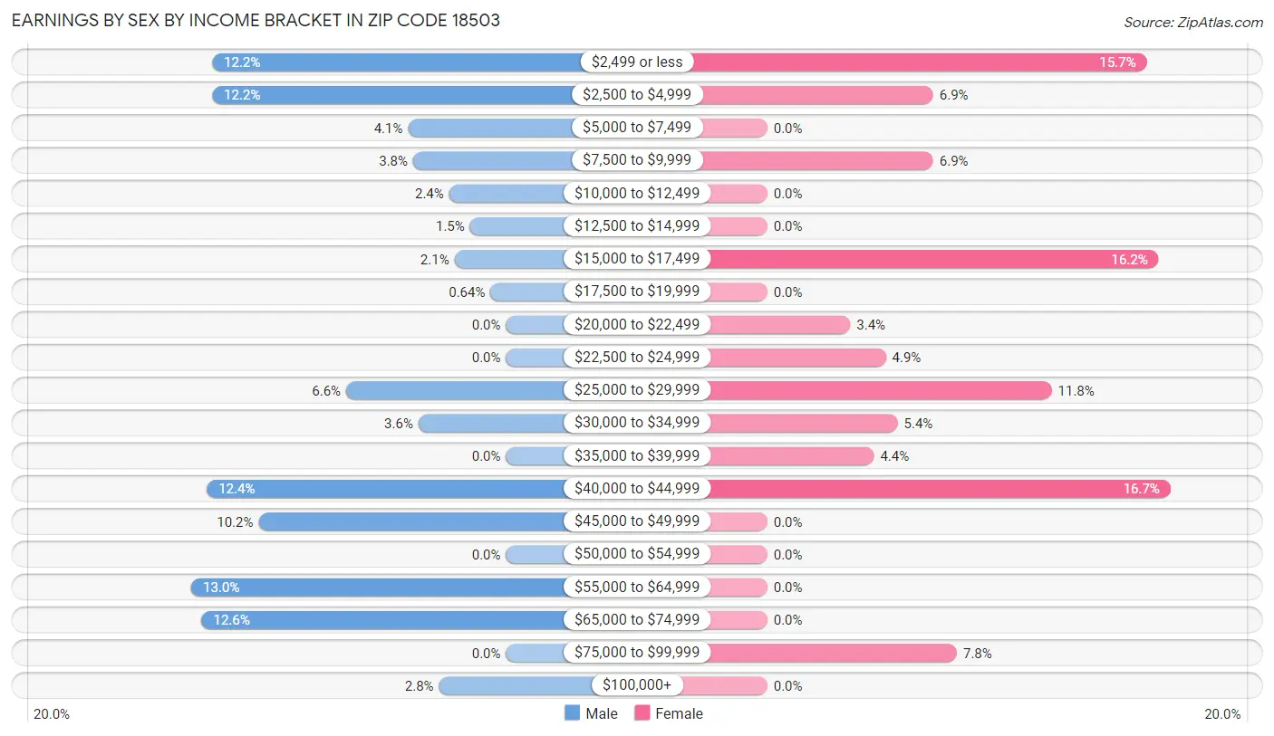 Earnings by Sex by Income Bracket in Zip Code 18503