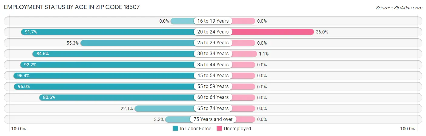 Employment Status by Age in Zip Code 18507