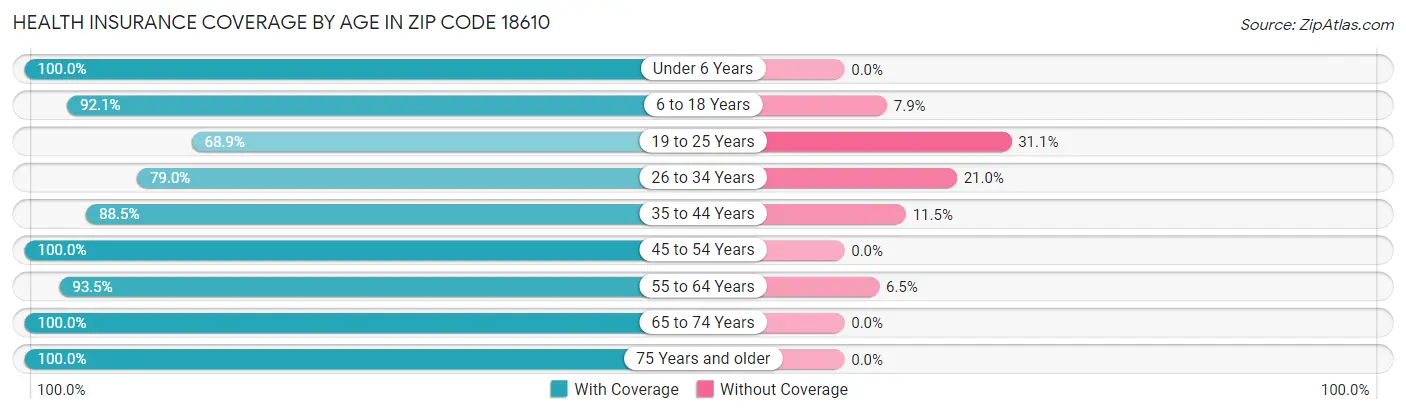 Health Insurance Coverage by Age in Zip Code 18610