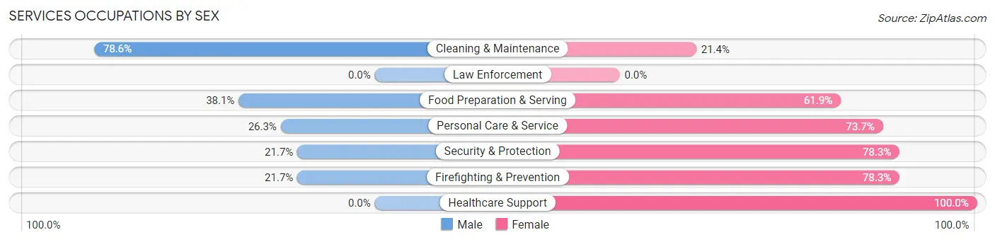 Services Occupations by Sex in Zip Code 18615