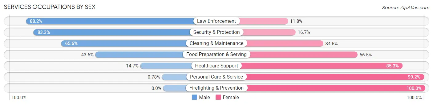 Services Occupations by Sex in Zip Code 18657