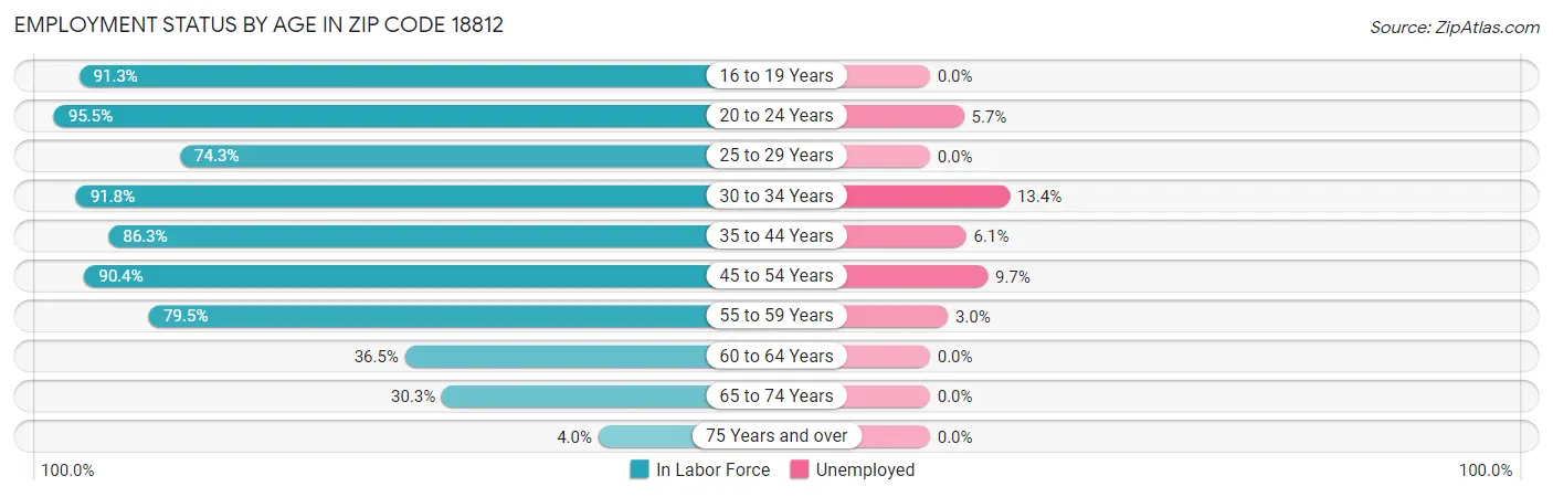 Employment Status by Age in Zip Code 18812