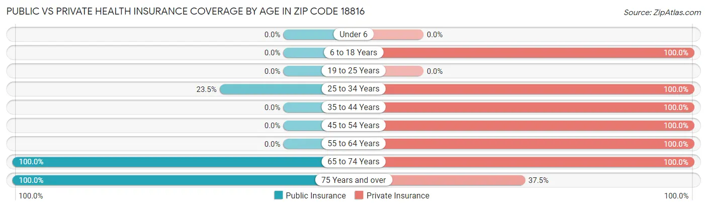 Public vs Private Health Insurance Coverage by Age in Zip Code 18816