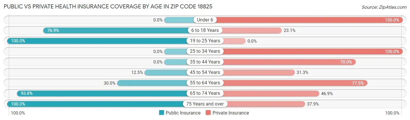 Public vs Private Health Insurance Coverage by Age in Zip Code 18825