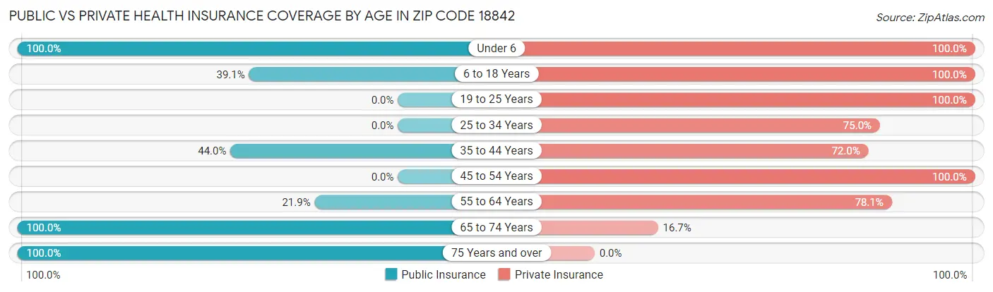 Public vs Private Health Insurance Coverage by Age in Zip Code 18842