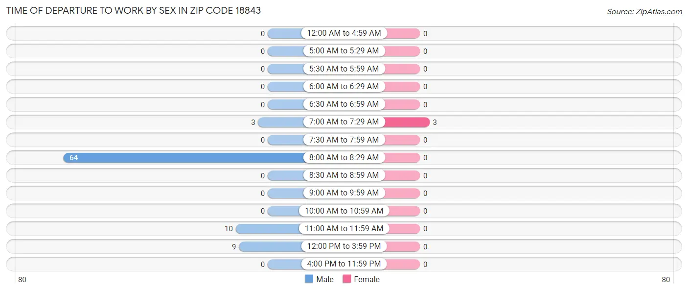 Time of Departure to Work by Sex in Zip Code 18843
