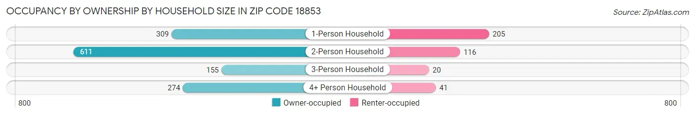 Occupancy by Ownership by Household Size in Zip Code 18853