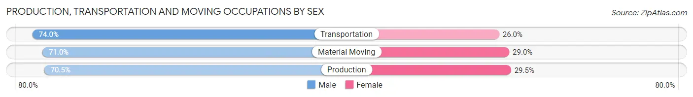 Production, Transportation and Moving Occupations by Sex in Zip Code 18853