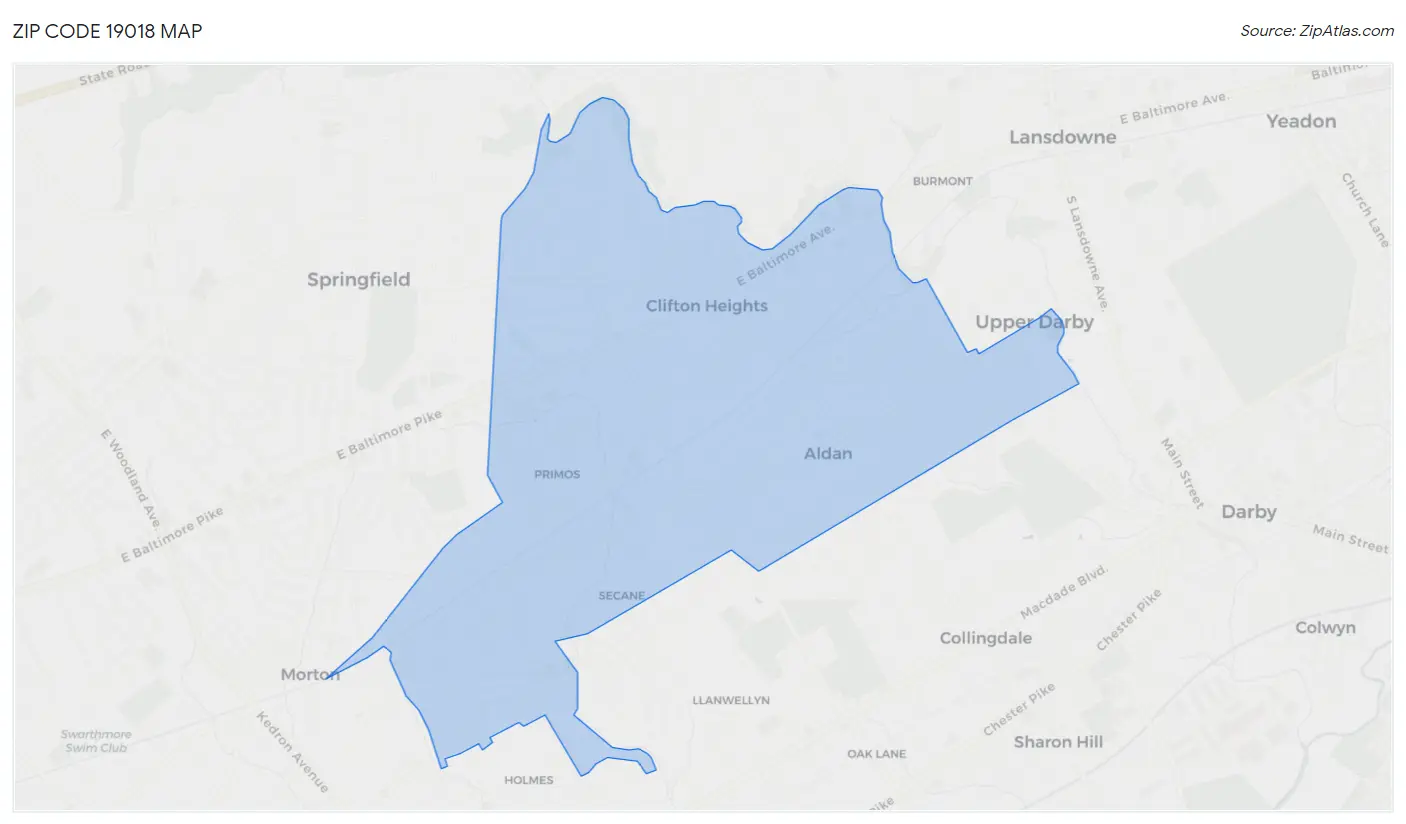 Zip Code 19018 Map