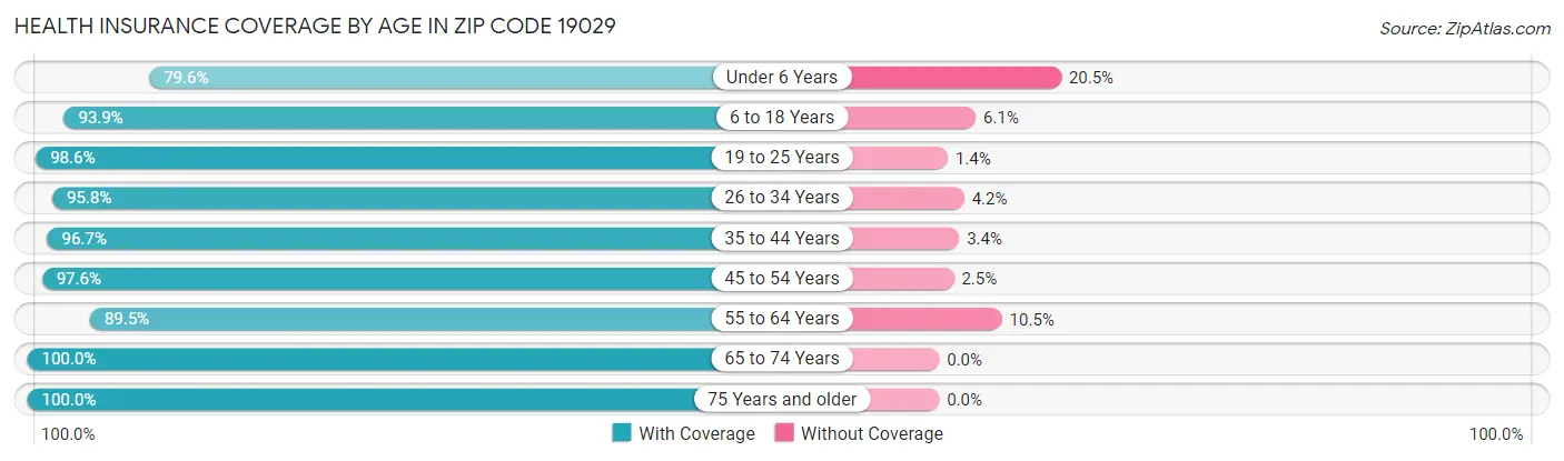 Health Insurance Coverage by Age in Zip Code 19029