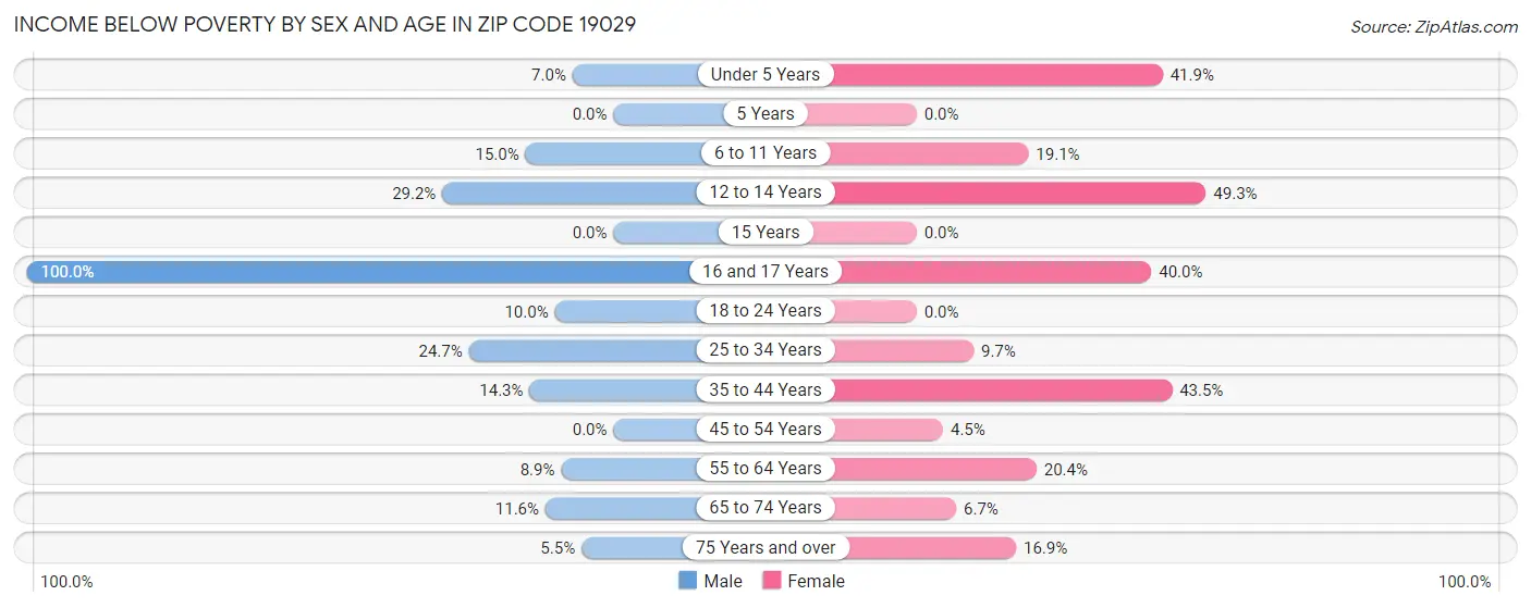 Income Below Poverty by Sex and Age in Zip Code 19029