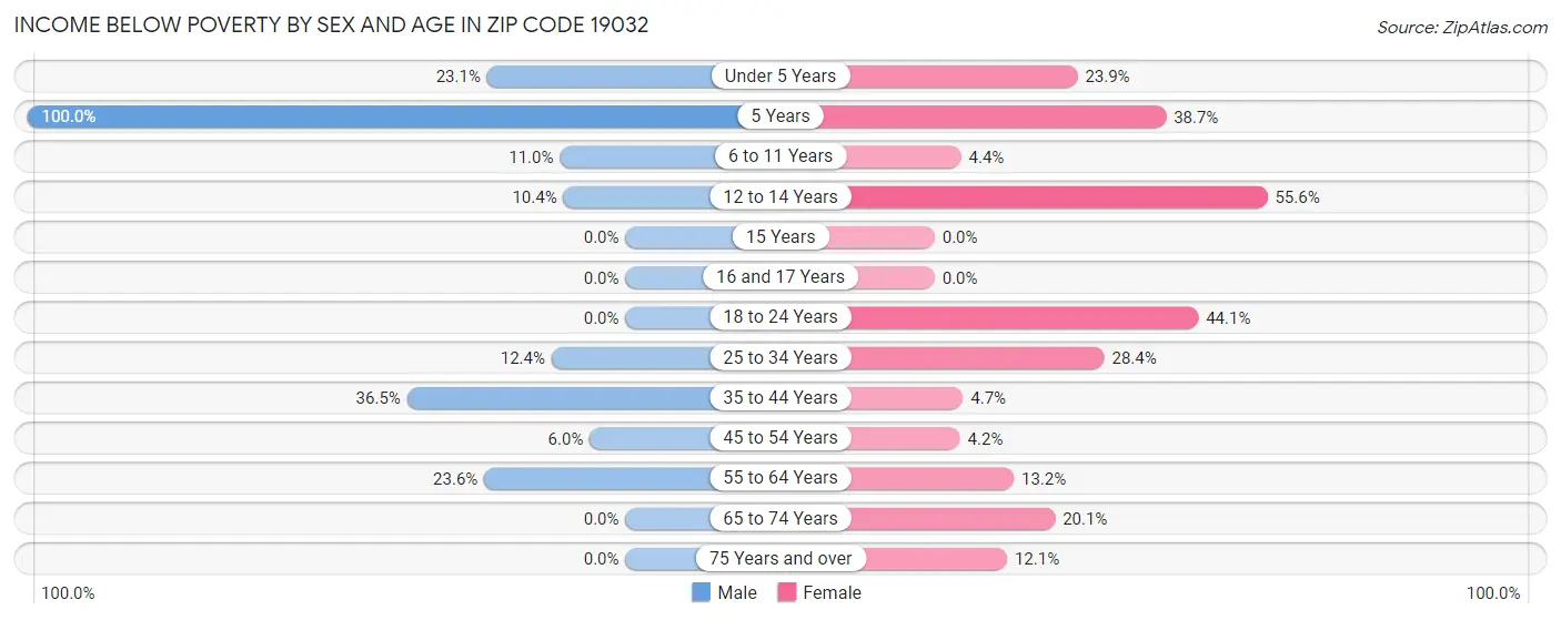 Income Below Poverty by Sex and Age in Zip Code 19032