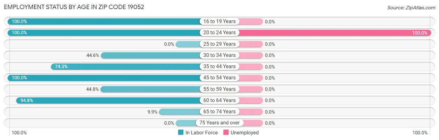Employment Status by Age in Zip Code 19052