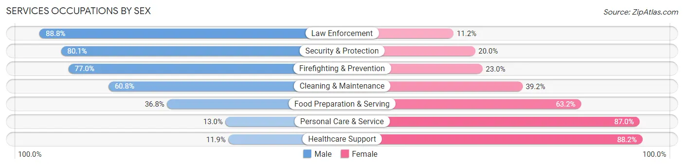Services Occupations by Sex in Zip Code 19061