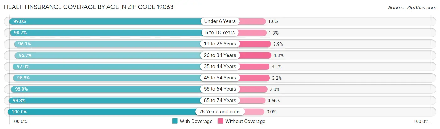 Health Insurance Coverage by Age in Zip Code 19063