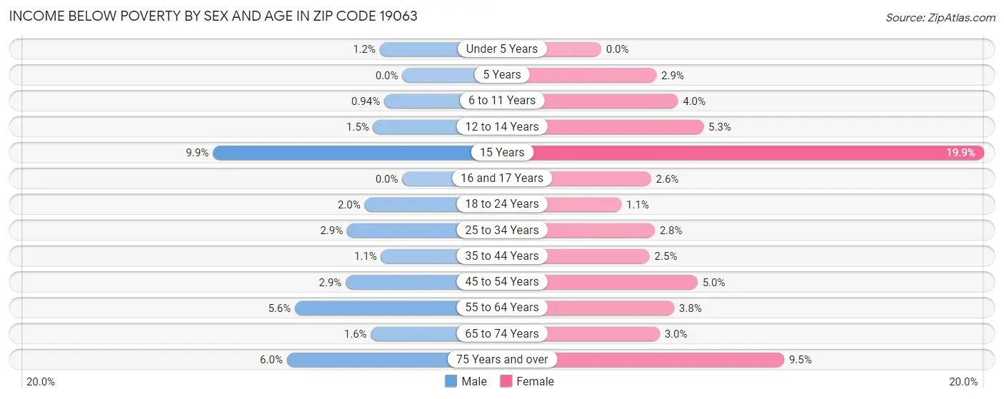 Income Below Poverty by Sex and Age in Zip Code 19063