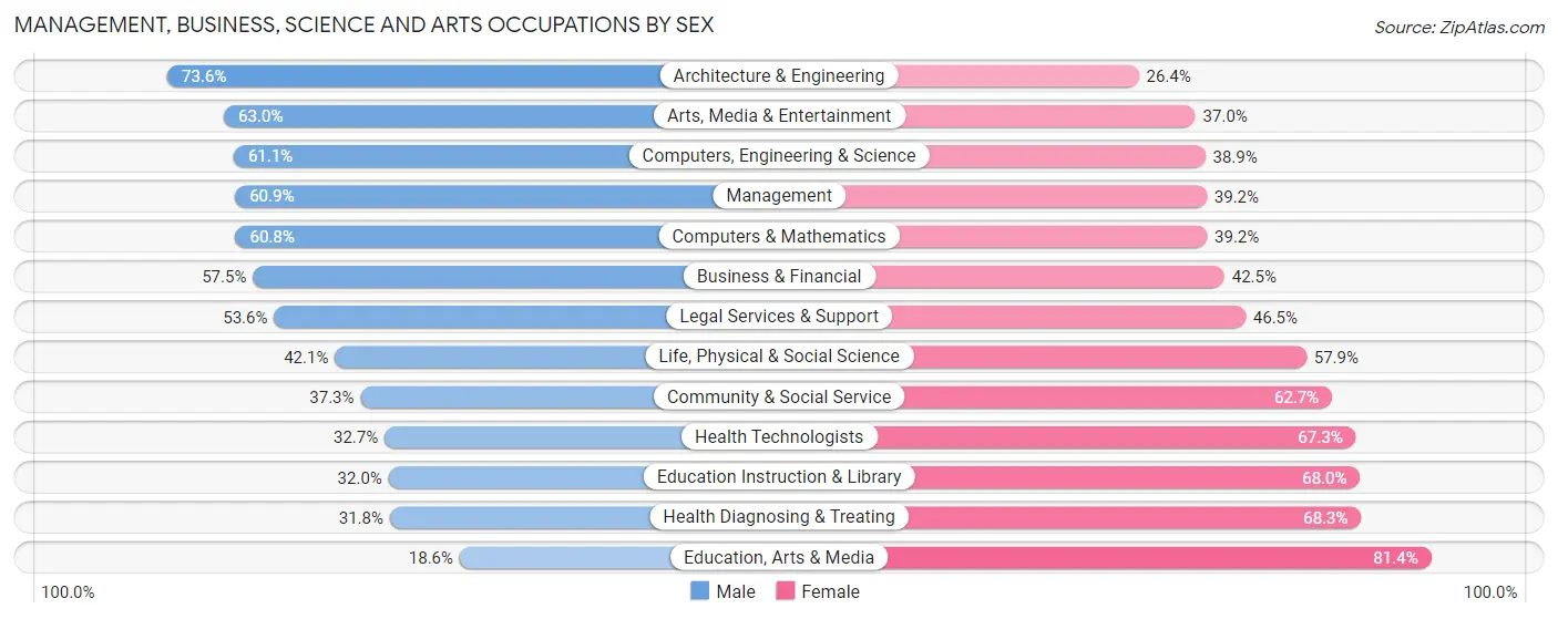 Management, Business, Science and Arts Occupations by Sex in Zip Code 19063