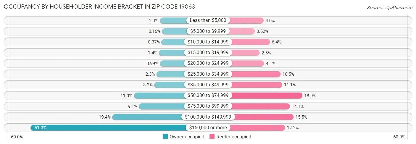 Occupancy by Householder Income Bracket in Zip Code 19063