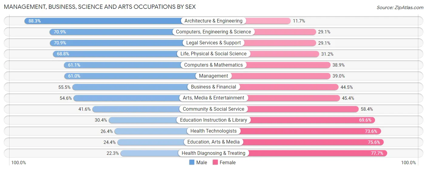Management, Business, Science and Arts Occupations by Sex in Zip Code 19067