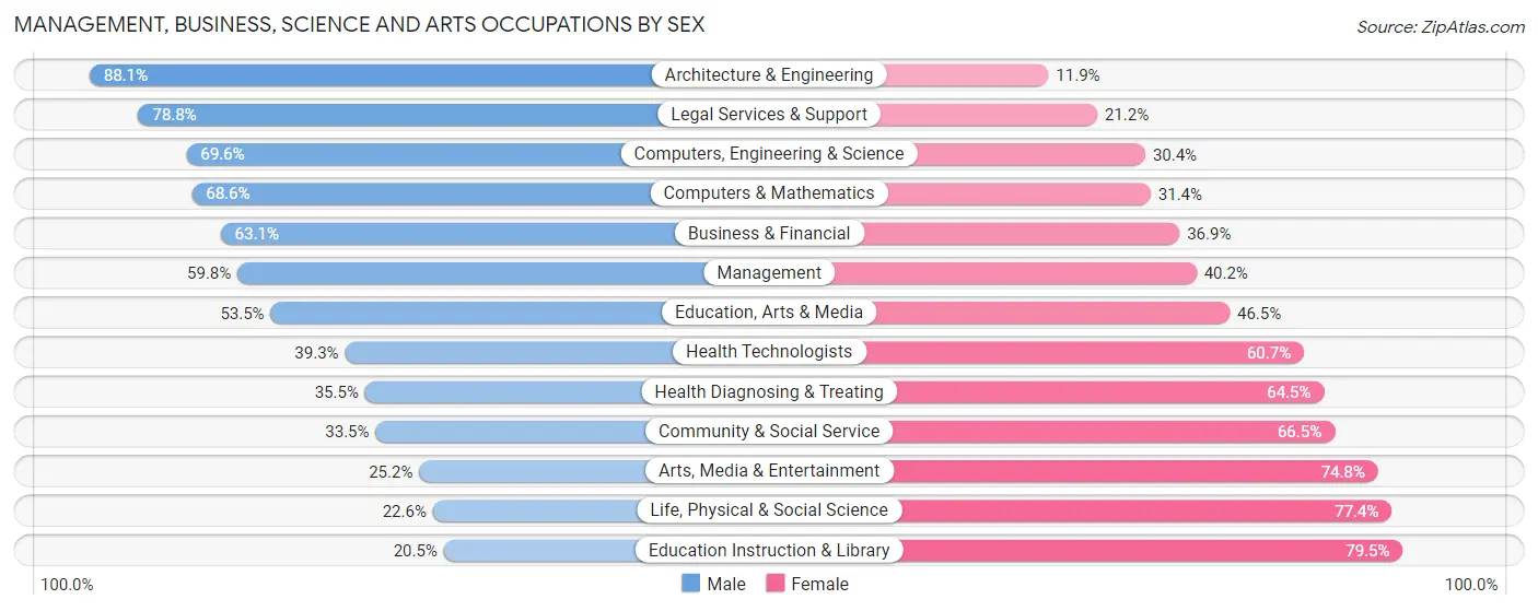 Management, Business, Science and Arts Occupations by Sex in Zip Code 19073