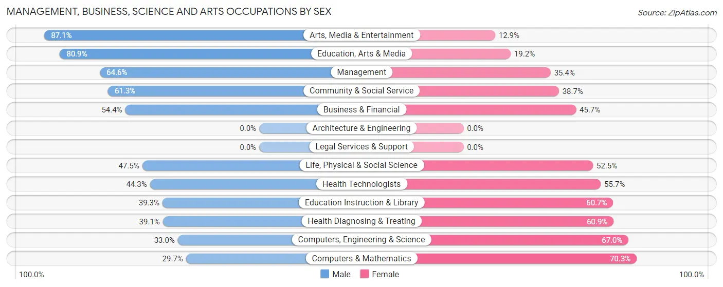 Management, Business, Science and Arts Occupations by Sex in Zip Code 19076