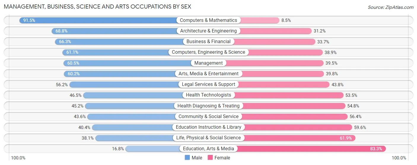 Management, Business, Science and Arts Occupations by Sex in Zip Code 19096