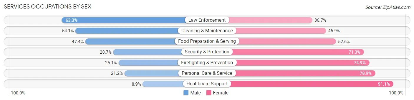 Services Occupations by Sex in Zip Code 19104