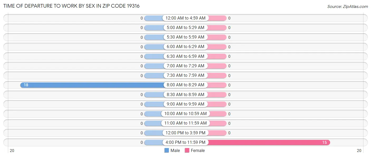 Time of Departure to Work by Sex in Zip Code 19316