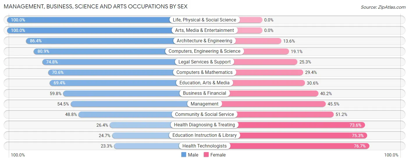 Management, Business, Science and Arts Occupations by Sex in Zip Code 19333