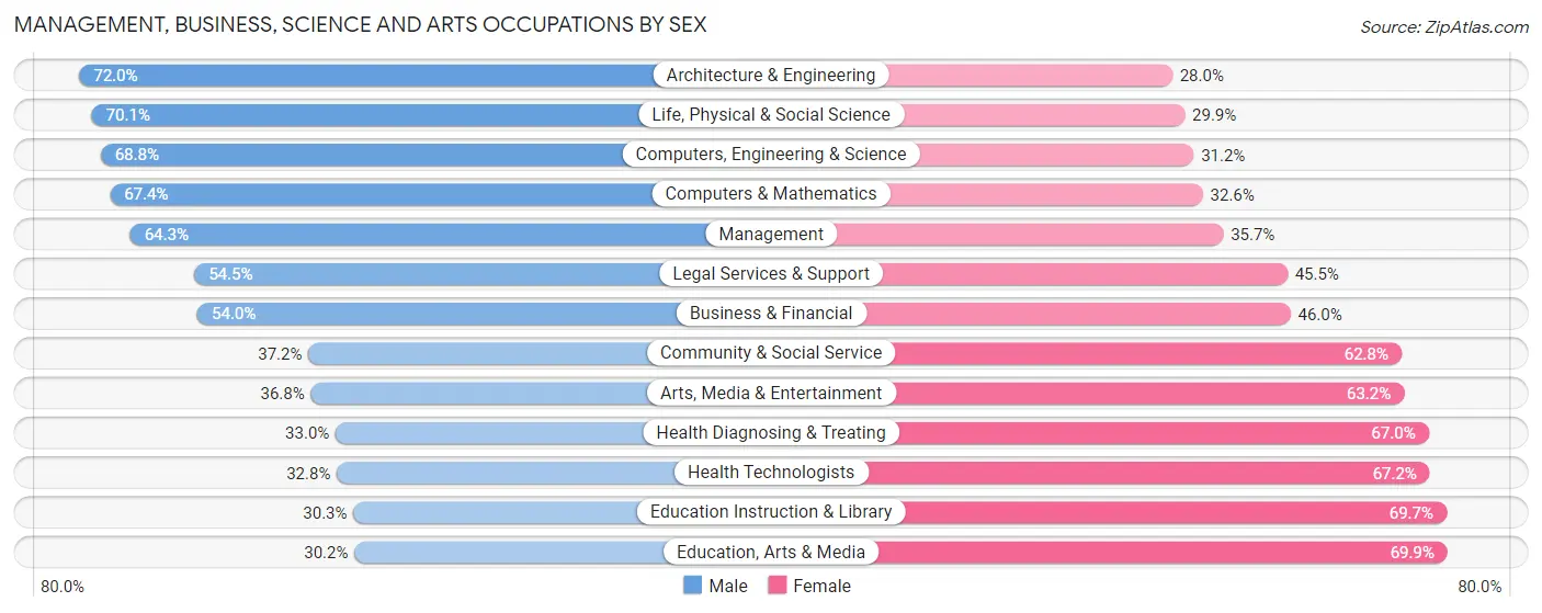 Management, Business, Science and Arts Occupations by Sex in Zip Code 19355